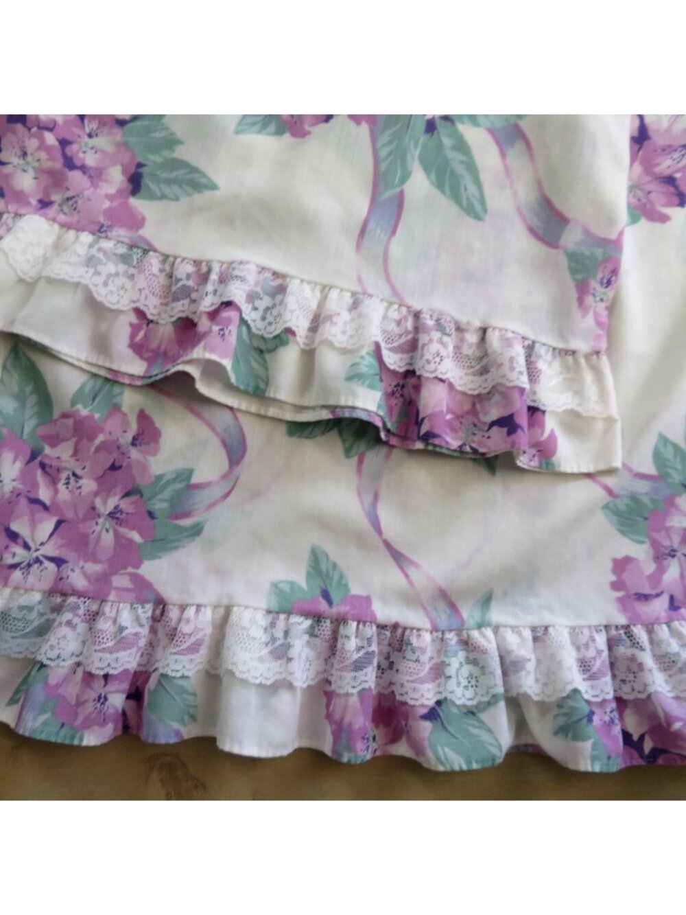 Vintage Stevens Floral Ruffled Lace King Pillowcases Set of 2 Cottagecore